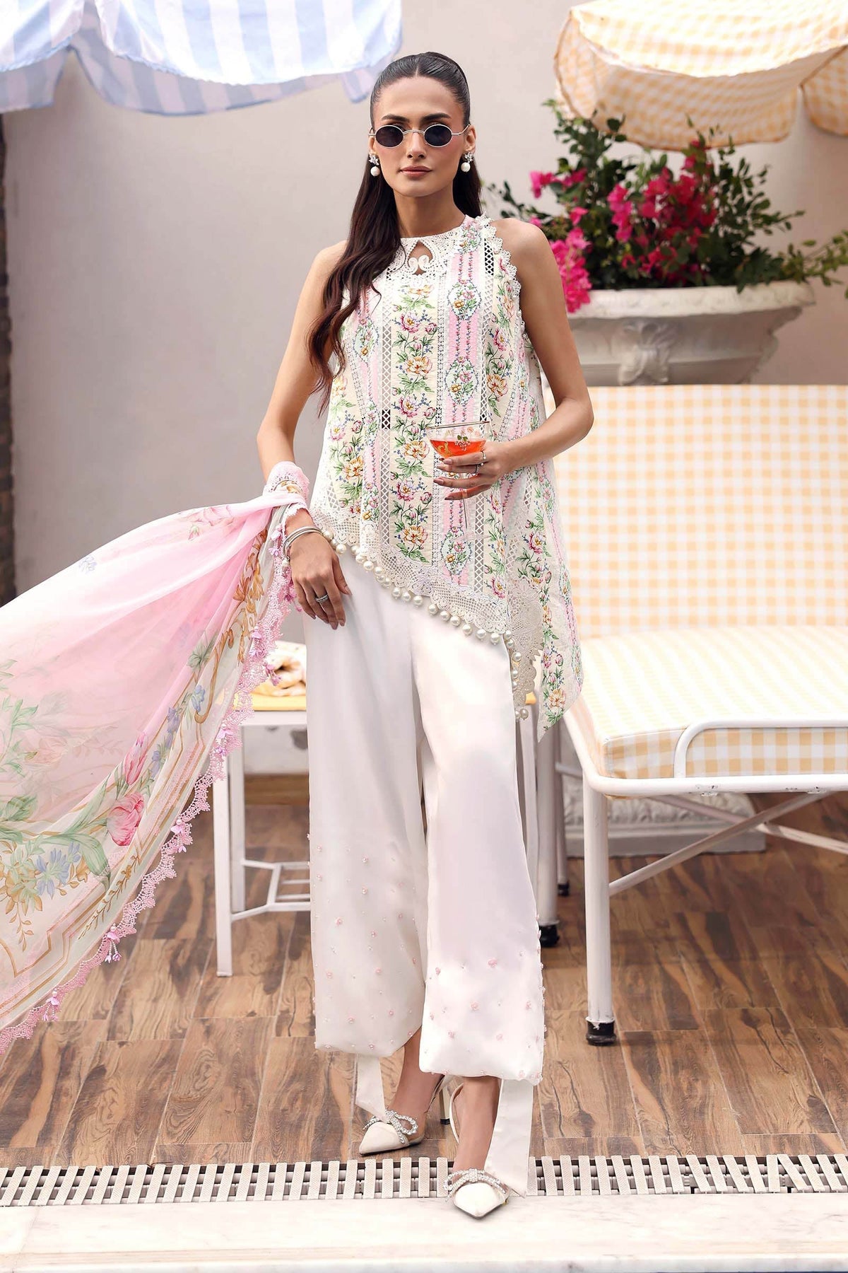 MB GL-71028 Premium Printed Lawn Emb 3 Piece Unstitched Suit With Chiffon Dupatta 2026