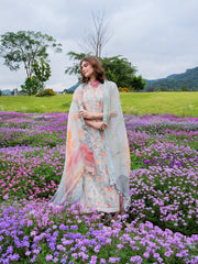 IZL GL-71050 Premium Printed Lawn Emb 3 Piece Unstitched Suit With Chiffon Dupatta 2026