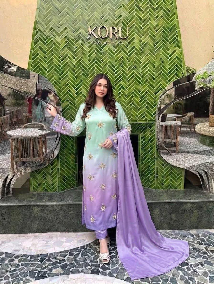 GL Premium Charmoush Silk Adda Work 3 Piece Suit