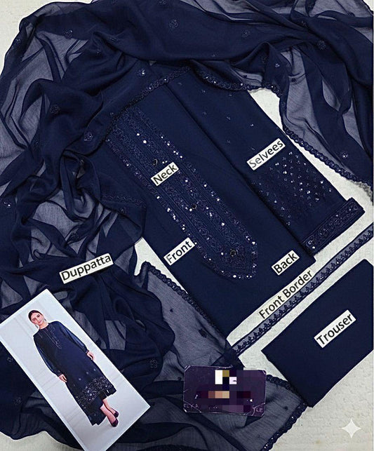 BR. GL-71074 Premium Chiffon Emb 3 Piece Unstitched Suit With Malai Trouser 2026