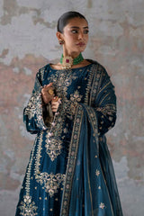 EAY-032 | Luxury Velvet 3 Piece Unstitched Suit 2026 – Heavy Adda Work & Organza Dupatta