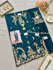 Premium Silk Emb Kaftan 2 Piece Unstitched Suit
