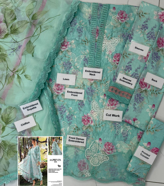 MB GL-71021 Premium Printed Lawn Emb 3 Piece Unstitched Suit With Chiffon Dupatta 2026