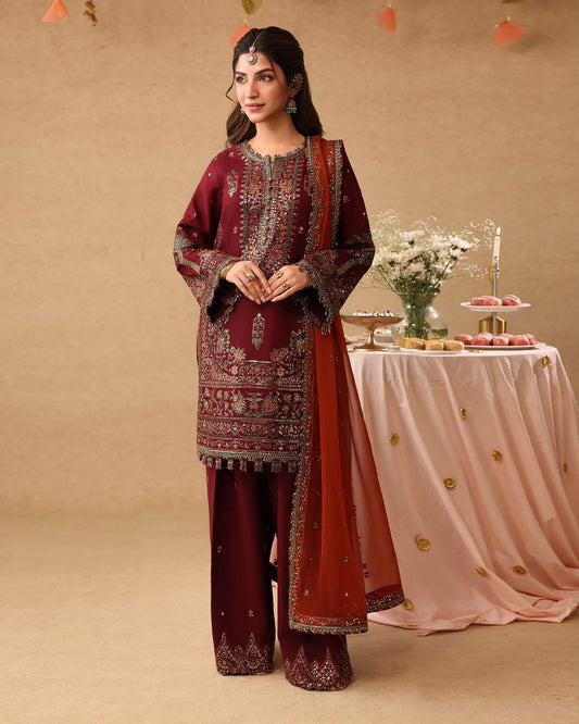 AJ GL-71039 Premium Chiffon Emb 3 Piece Unstitched Suit With Chiffon Dupatta 2026