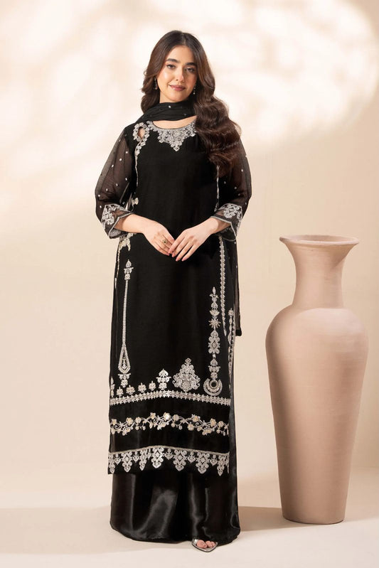 Premium Black Chiffon Emb 3 Piece Unstitched Suit With Chiffon Dupatta 2026