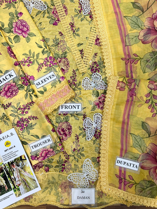 MB GL-71020 Premium Printed Lawn Emb 3 Piece Unstitched Suit With Chiffon Dupatta 2026