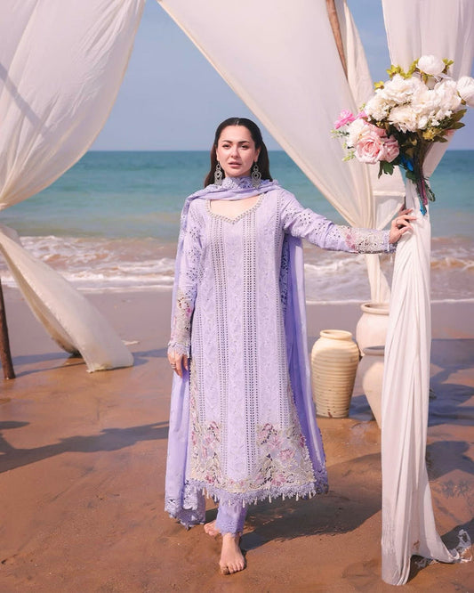 SR  GL-71015 Premium Egyptian Lawn Emb 3 Piece Unstitched Suit With Organza Dupatta 2026