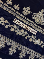 Premium Navy Blue Chiffon Emb 3 Piece Unstitched Suit With Chiffon Dupatta 2026