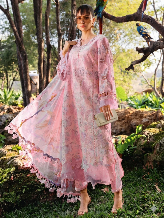 MB GL-71024 Premium Printed Lawn Emb 3 Piece Unstitched Suit With Chiffon Dupatta 2026