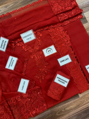 AZ Red Chiffon Thread Zari Sequence 3 Piece Unstitched Suit