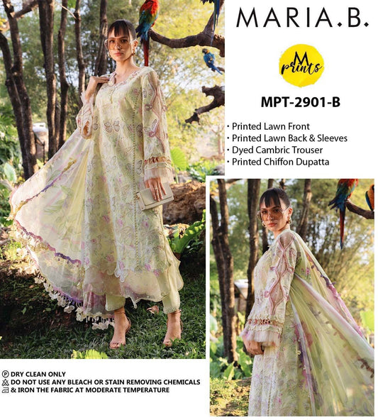 MB GL-71020 Premium Printed Lawn Emb 3 Piece Unstitched Suit With Chiffon Dupatta 2026