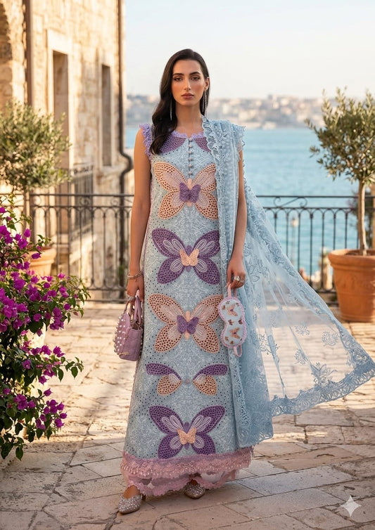 MB GL-71026 Premium Lawn Emb Chikankari 3 Piece Unstitched Suit With Shamoze Silk Dupatta 2026