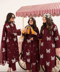 Butterfly Premium Lawn Chikankari Emb 3 Piece Suit