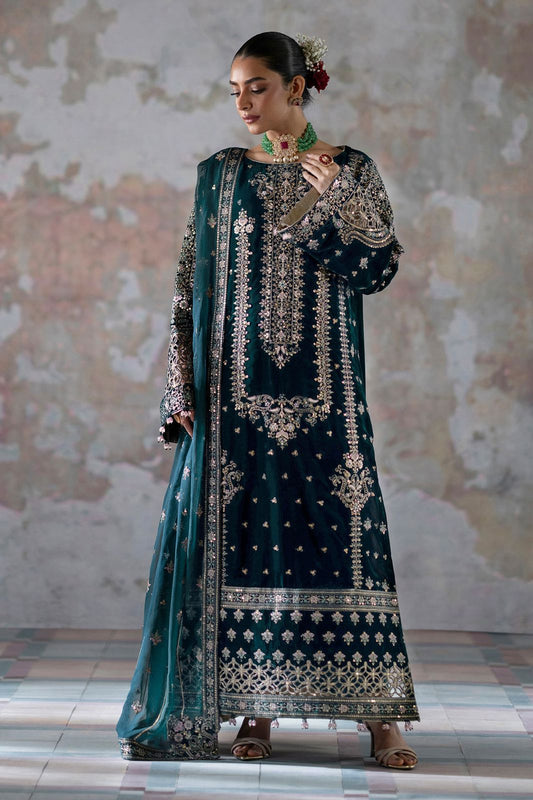 EAY-032 | Luxury Velvet 3 Piece Unstitched Suit 2026 – Heavy Adda Work & Organza Dupatta