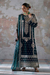 EAY-032 | Luxury Velvet 3 Piece Unstitched Suit 2026 – Heavy Adda Work & Organza Dupatta
