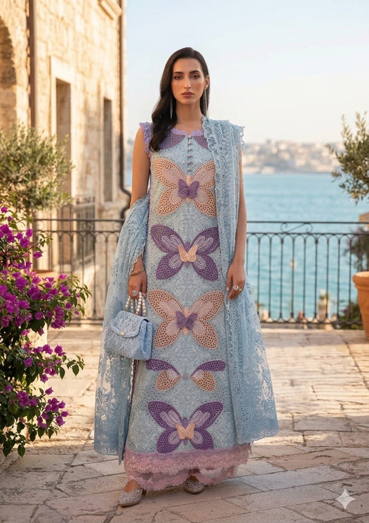 MB GL-71026 Premium Lawn Emb Chikankari 3 Piece Unstitched Suit With Shamoze Silk Dupatta 2026