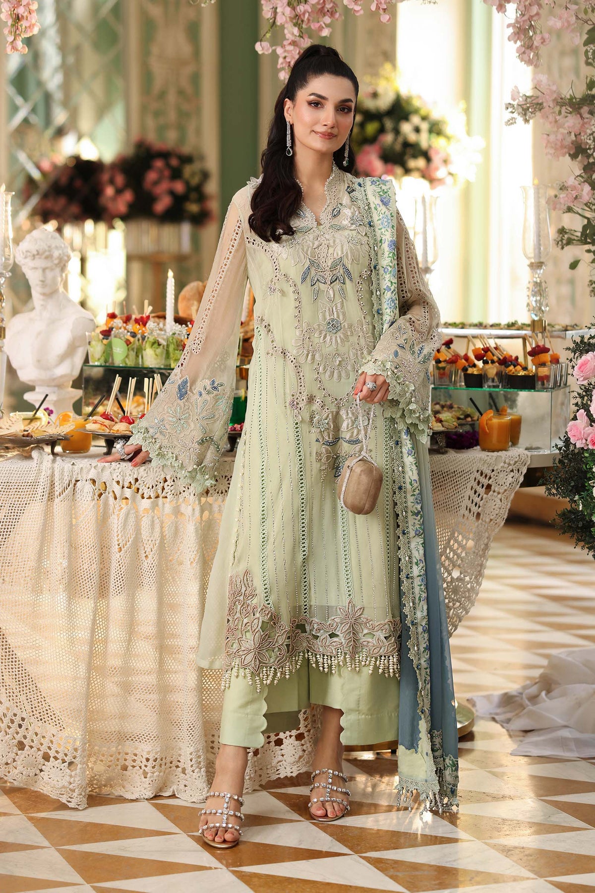 MB GL-71051 Premium Chiffon Emb 3 Piece Unstitched Suit With Printed Chiffon Dupatta 2026