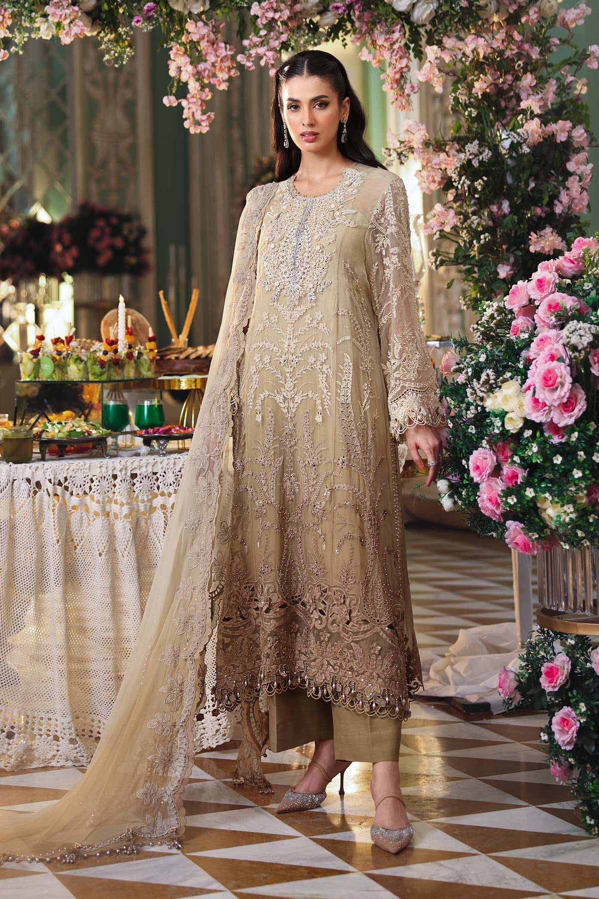 MB GL-7154 Premium Chiffon Emb 3 Piece Unstitched Suit With Chiffon Dupatta 2026