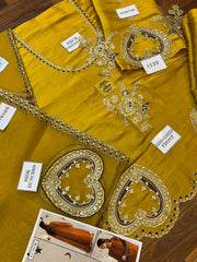 HC-020 | Luxury 3 Piece Unstitched Shesha Silk Kaftan – Heavy Sequin Bridal Wear