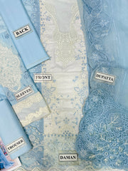 QK GL-71058 Premium Lawn Emb Chikankari 3 Piece Unstitched Suit With Organza Dupatta 2026