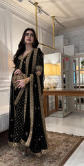 Haris Shakeel GL-7103 Black Addawork Wedding Dress | 3 Piece Unstitched Chiffon Suit