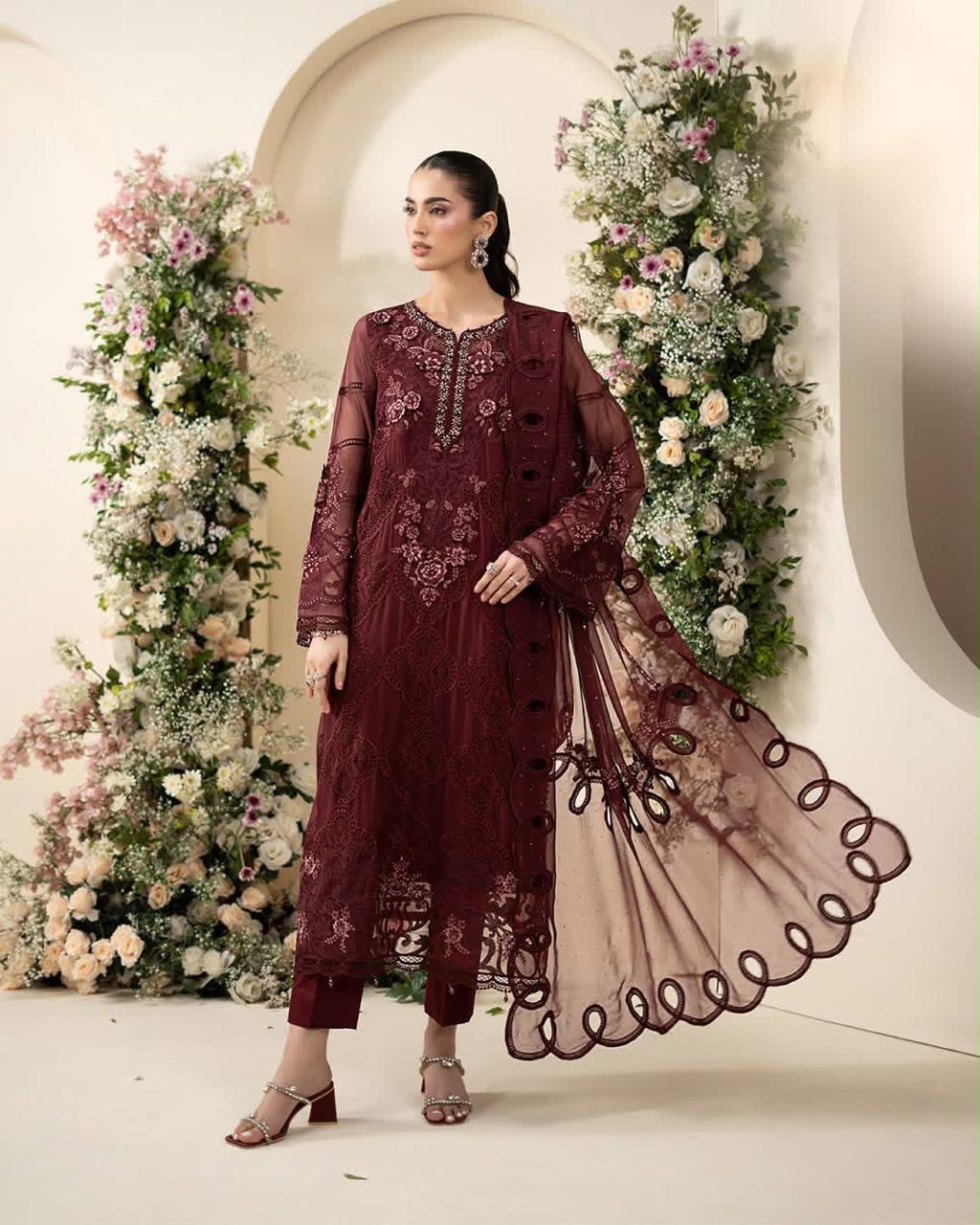 MB Premium Hit Code Chiffon Emb 3 Piece Unstitched Suit