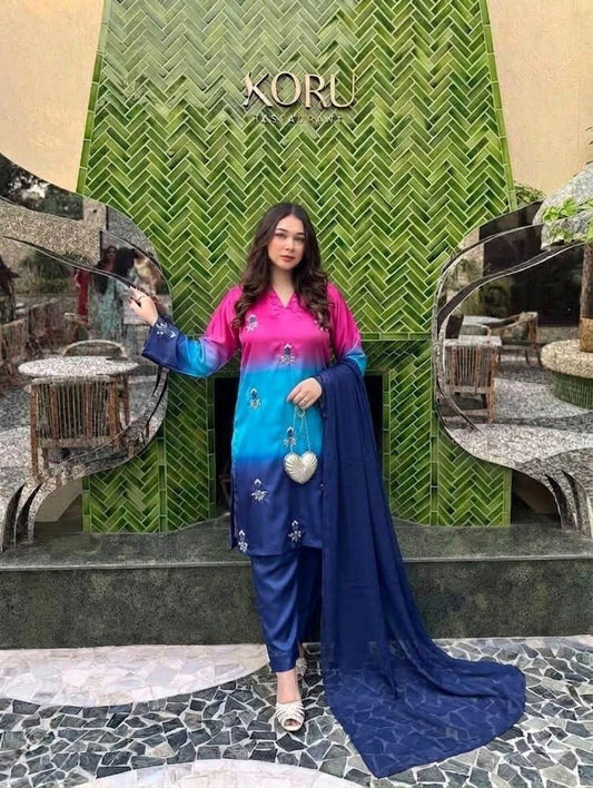 GL Premium Charmoush Silk Adda Work 3 Piece Suit