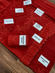 AZ Red Chiffon Thread Zari Sequence 3 Piece Unstitched Suit