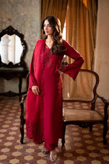 AZ Red Chiffon Thread Zari Sequence 3 Piece Unstitched Suit