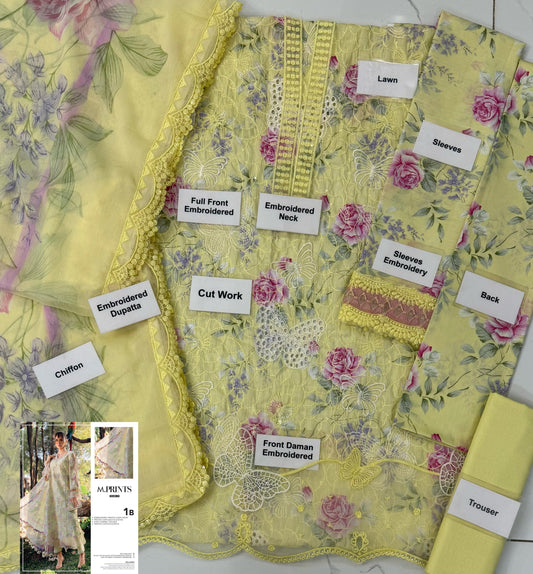 MB GL-71022 Premium Printed Lawn Emb 3 Piece Unstitched Suit With Chiffon Dupatta 2026