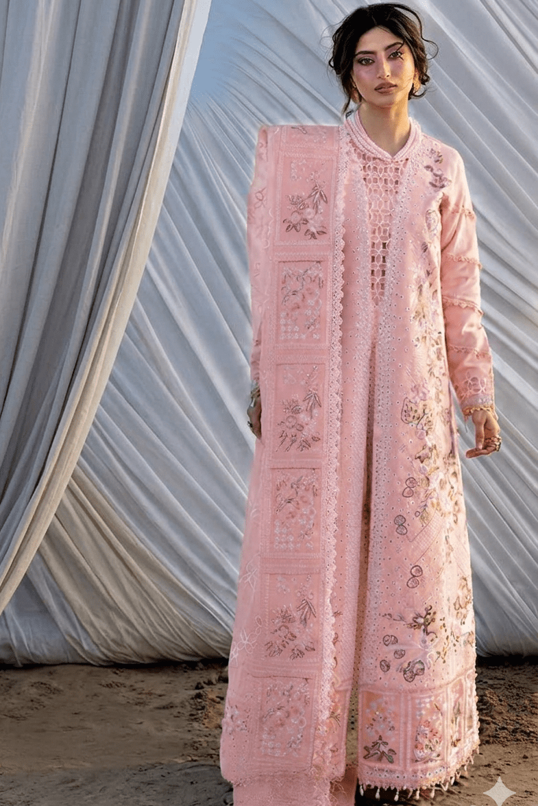 MHN  GL-7109 Premium Lawn Emb Chikankari 3 Piece Unstitched Suit With Soft Cotton Net Dupatta 2026