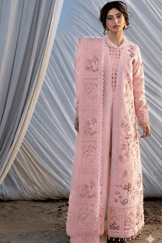 MHN  GL-7109 Premium Lawn Emb Chikankari 3 Piece Unstitched Suit With Soft Cotton Net Dupatta 2026