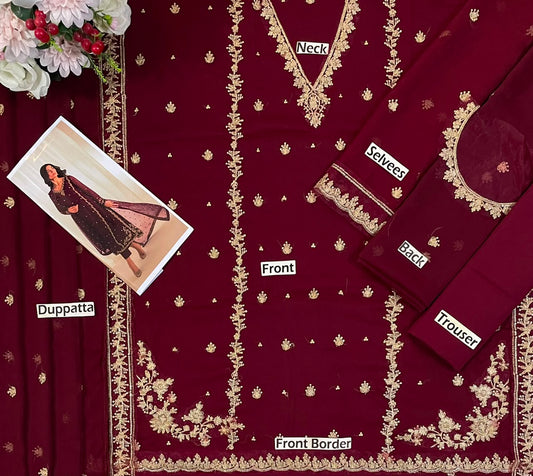 IZ GL-71077 Premium Chiffon Emb 3 Piece Unstitched Suit With Chiffon Dupatta 2026