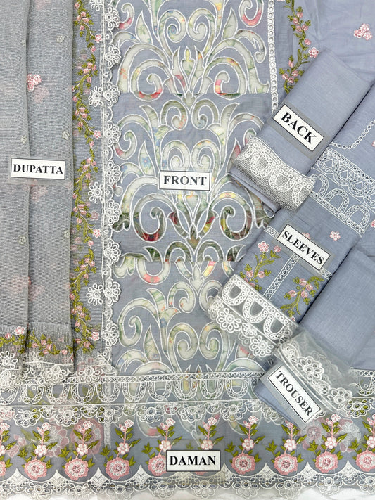 SD GL-7155 Premium Lawn Emb 3 Piece Unstitched Suit With Chiffon Dupatta 2026