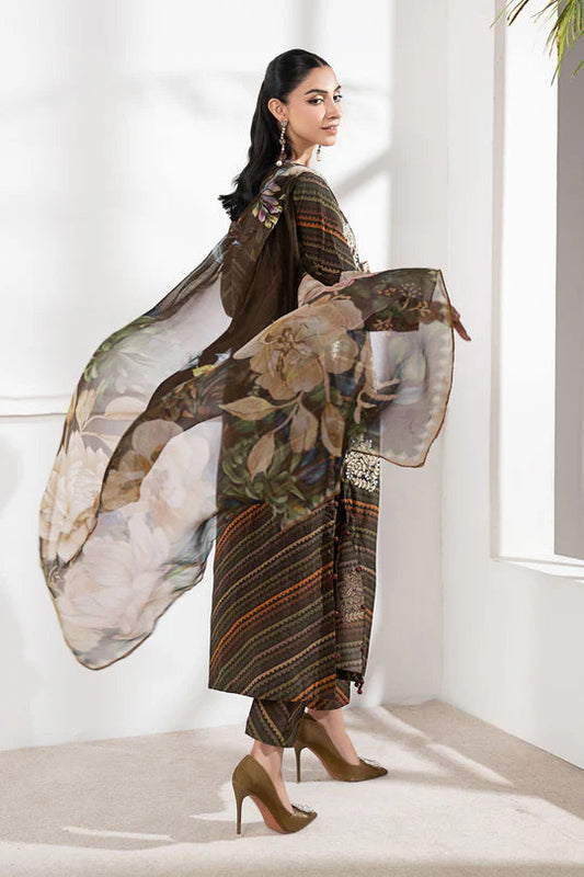 M B GL-71016 Premium Printed Lawn Emb 3 Piece Unstitched Suit With Chiffon Dupatta 2026