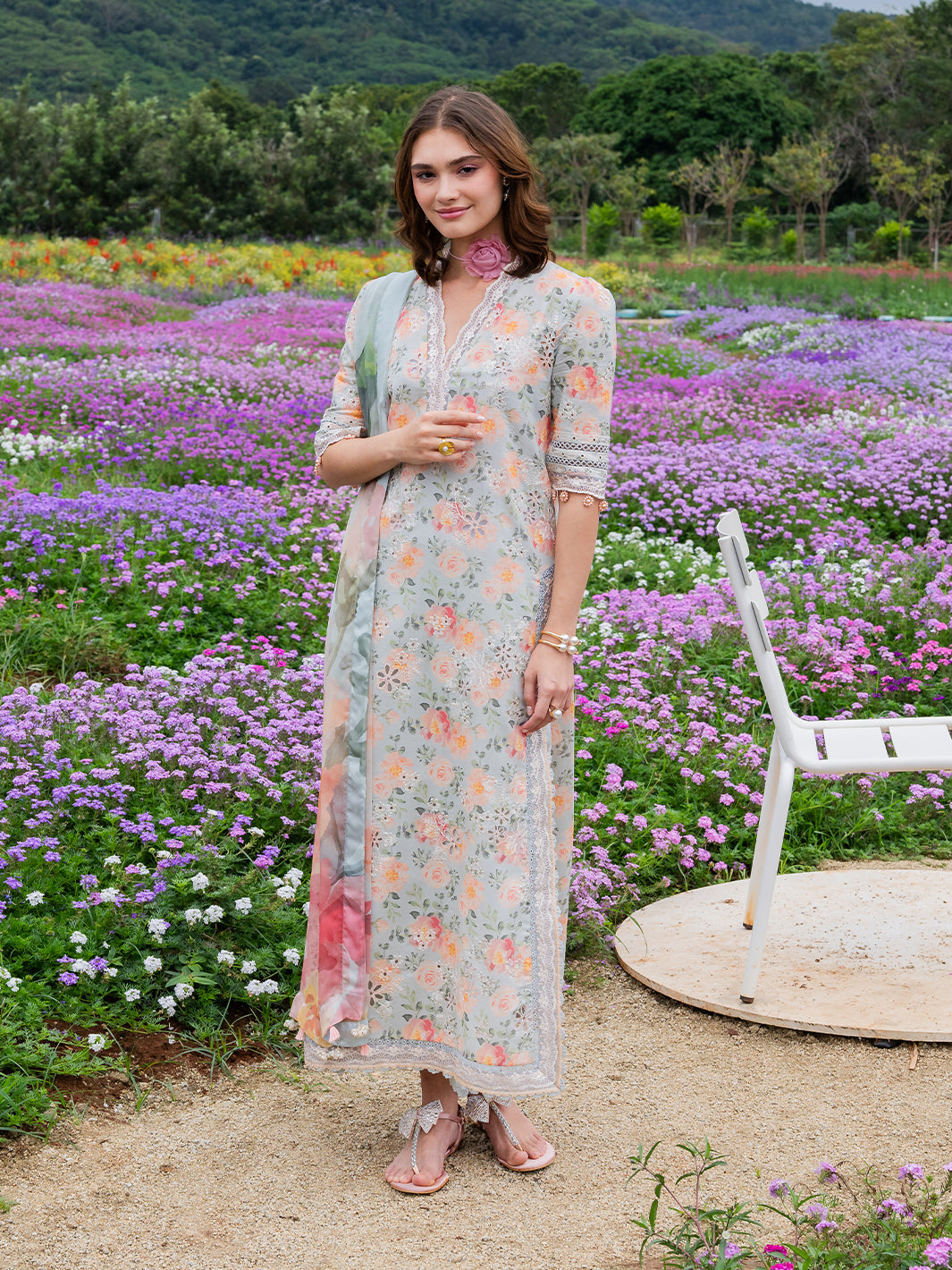 IZL GL-71050 Premium Printed Lawn Emb 3 Piece Unstitched Suit With Chiffon Dupatta 2026