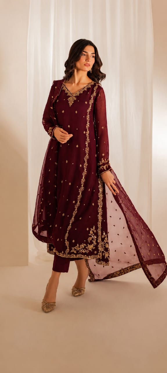 IZ GL-71077 Premium Chiffon Emb 3 Piece Unstitched Suit With Chiffon Dupatta 2026
