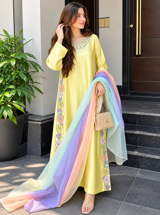 EK-E1098-26 | Laam Luxury Kaftan Suit 2026 – Heavy Embroidered Work