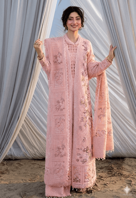 MHN  GL-7109 Premium Lawn Emb Chikankari 3 Piece Unstitched Suit With Soft Cotton Net Dupatta 2026