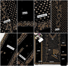 Haris Shakeel GL-7103 Black Addawork Wedding Dress | 3 Piece Unstitched Chiffon Suit