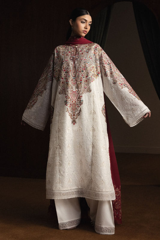Zara Shahjahan GL-7105 Premium Luxury Lawn Chikankari 3 Piece Unstitched Suit With Embroidered Chiffon Dupatta 2026