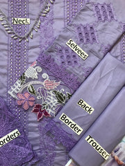 SR  GL-71015 Premium Egyptian Lawn Emb 3 Piece Unstitched Suit With Organza Dupatta 2026