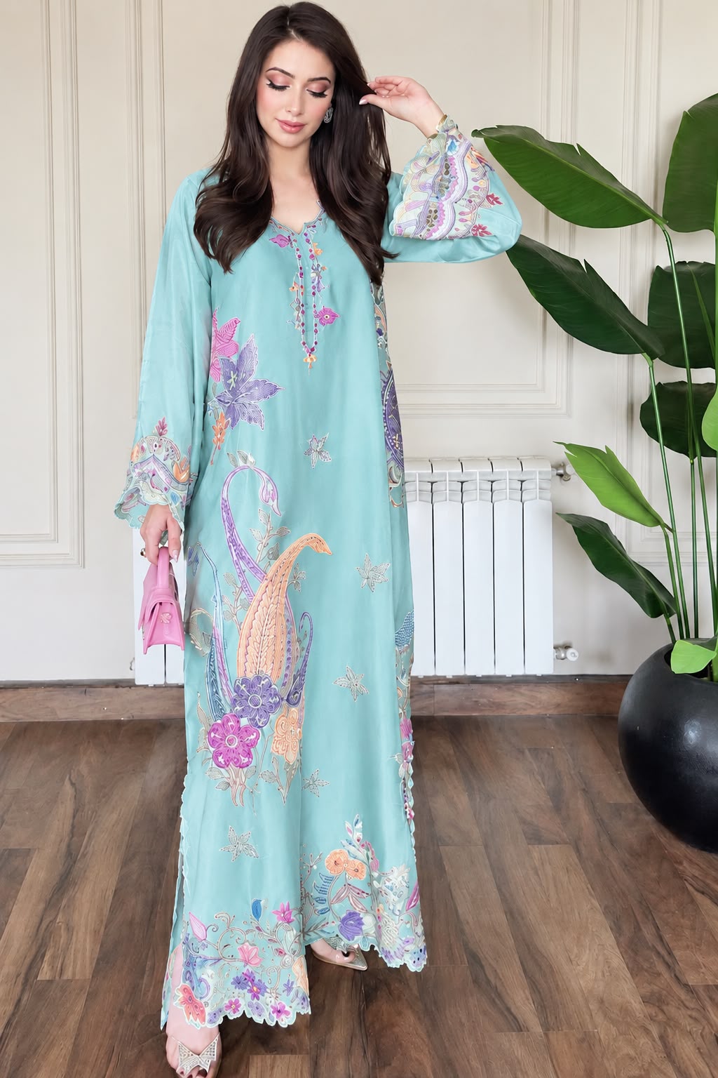 EN Kaftan Trending Article 2pcs Shamooz Silk Unstitch Suit