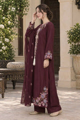 ETH-022 | Premium Shamoz Silk 3 Piece Unstitched Kaftan Suit 2026