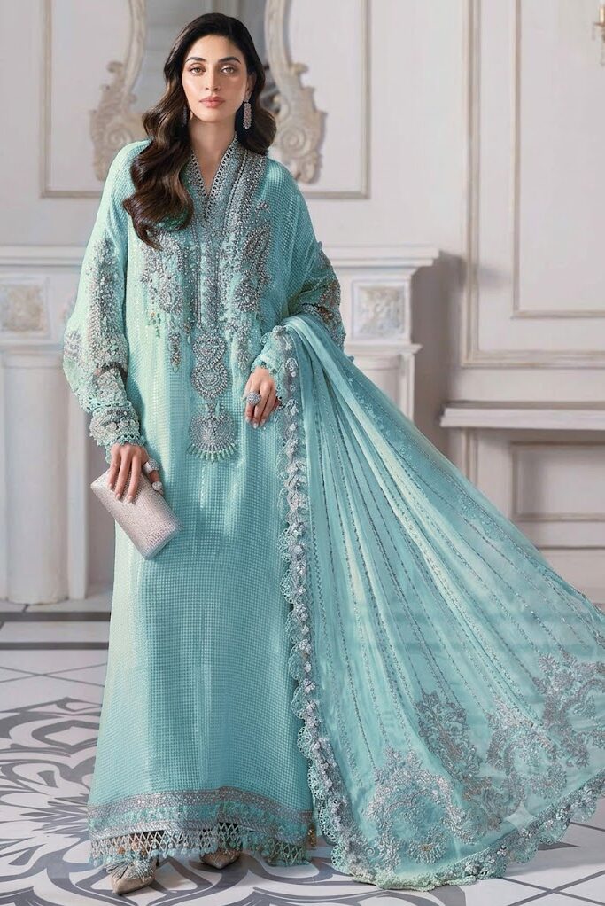 M.B GL-71013 Premium Chiffon Emb 3 Piece Unstitched Suit With Chiffon Dupatta 2026