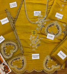 HC-020 | Luxury 3 Piece Unstitched Shesha Silk Kaftan – Heavy Sequin Bridal Wear