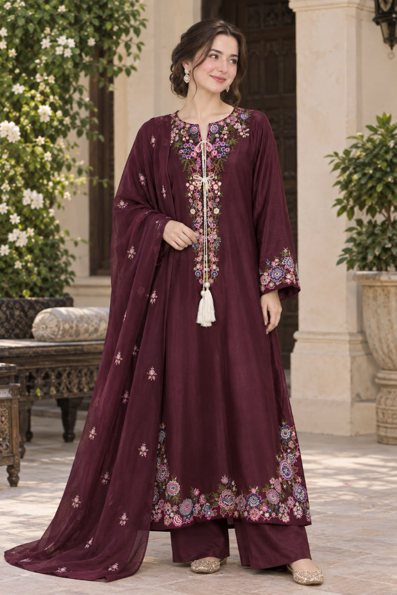 ETH-022 | Premium Shamoz Silk 3 Piece Unstitched Kaftan Suit 2026