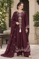 ETH-022 | Premium Shamoz Silk 3 Piece Unstitched Kaftan Suit 2026