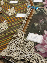 M B GL-71016 Premium Printed Lawn Emb 3 Piece Unstitched Suit With Chiffon Dupatta 2026