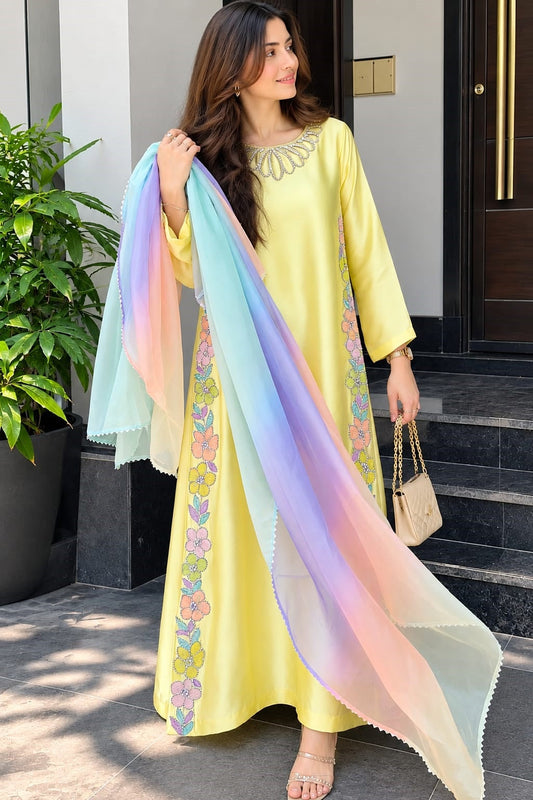 EK-E1098-26 | Laam Luxury Kaftan Suit 2026 – Heavy Embroidered Work
